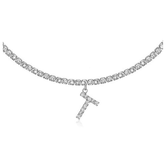 Diamond Style T Silver Pendant Fashion Necklace - Picture 1 of 2